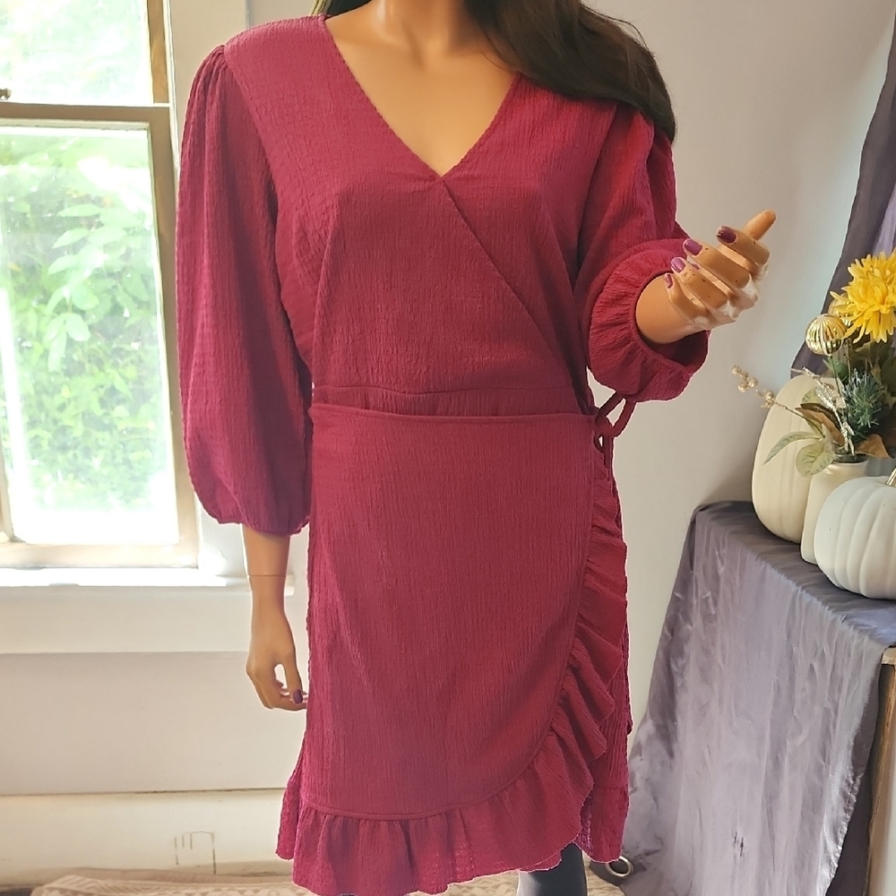 Women's Cato Fuchsia Long Sleeve Wrap Dress Size Large